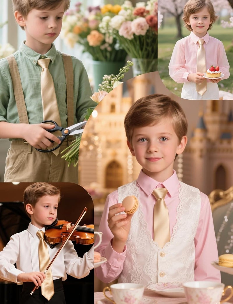 Ailisus Store Boys Tie Solid Color Silk Satin Pre-tied Kids Necktie for Age 8-12 Adjustable Formal Wedding School Graduation - Image 2